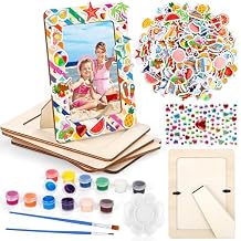 Fovths 6 Packs Summer Picture Frame Painting Craft Kit with 50 Stickers Rhinestone Stickers Painting Tools Set 2 Brushes for DIY Kids Crafts Decorate