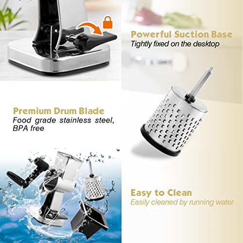Rotary Cheese Grater Stainless Steel Manual Handheld Cheese Shredder Grater Walnuts Grinder With 3 Interchangeable Drum Blades For Chocolate, Cheese And Nuts-7.7 Inch High #TOP5