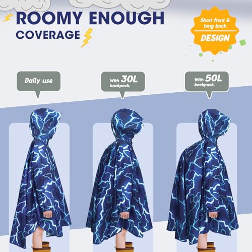 Image of WAWSAM Lightweight Rain Poncho Kids, Ponchos for Kids Waterproof Reusable Hooded, Kids Poncho Rain Jacket for Boys and Girls