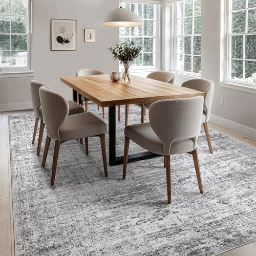 10x12 Area Rug Living Room Rugs - Washable Neutral Modern Abstract Soft Thin Rug Indoor Floor No Slip Rug Carpet for Bedroom Under Dining Table Home Office Decor - Light Gray