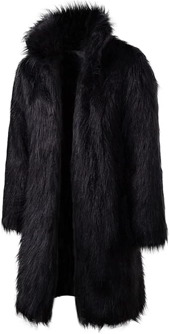 Colf Men's Fluffy Long Sleeve Faux Fur Coat Jacket Lapel Outwear Winter Parka Overcoat