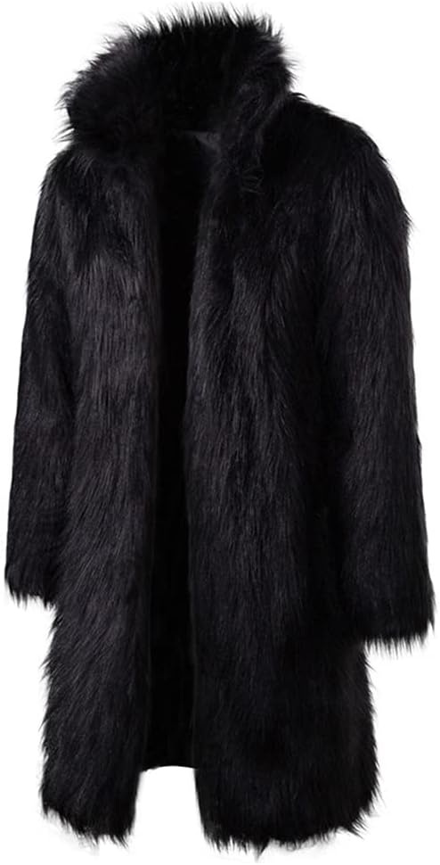 Colf Men's Fluffy Long Sleeve Faux Fur Coat Jacket Lapel Outwear Winter Parka Overcoat