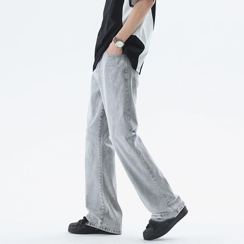 Men's Gray Jeans Summer Commuter Denim Vintage Office Straight Leg Pants2