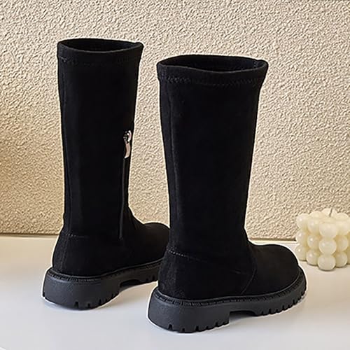 IWIHMIV Girls Tall Boots Kids Round Toe Dress Boot Casual Thick Soled Mid Calf High Top Booties with Zipper3