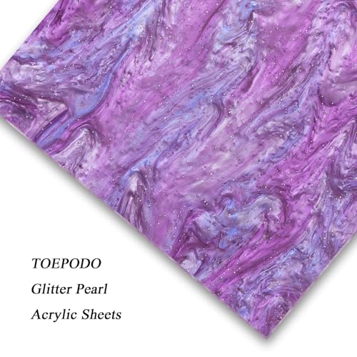 Image of TOEPODO Pearl Cast Acrylic Sheets Pearlescent Glitter Acrylic Sheet 1 /8 Thickness Acrylic Sheets for Laser Cutting for Art Design DIY Crafts /Home Deco (3, Purple, 8x12 Inch)