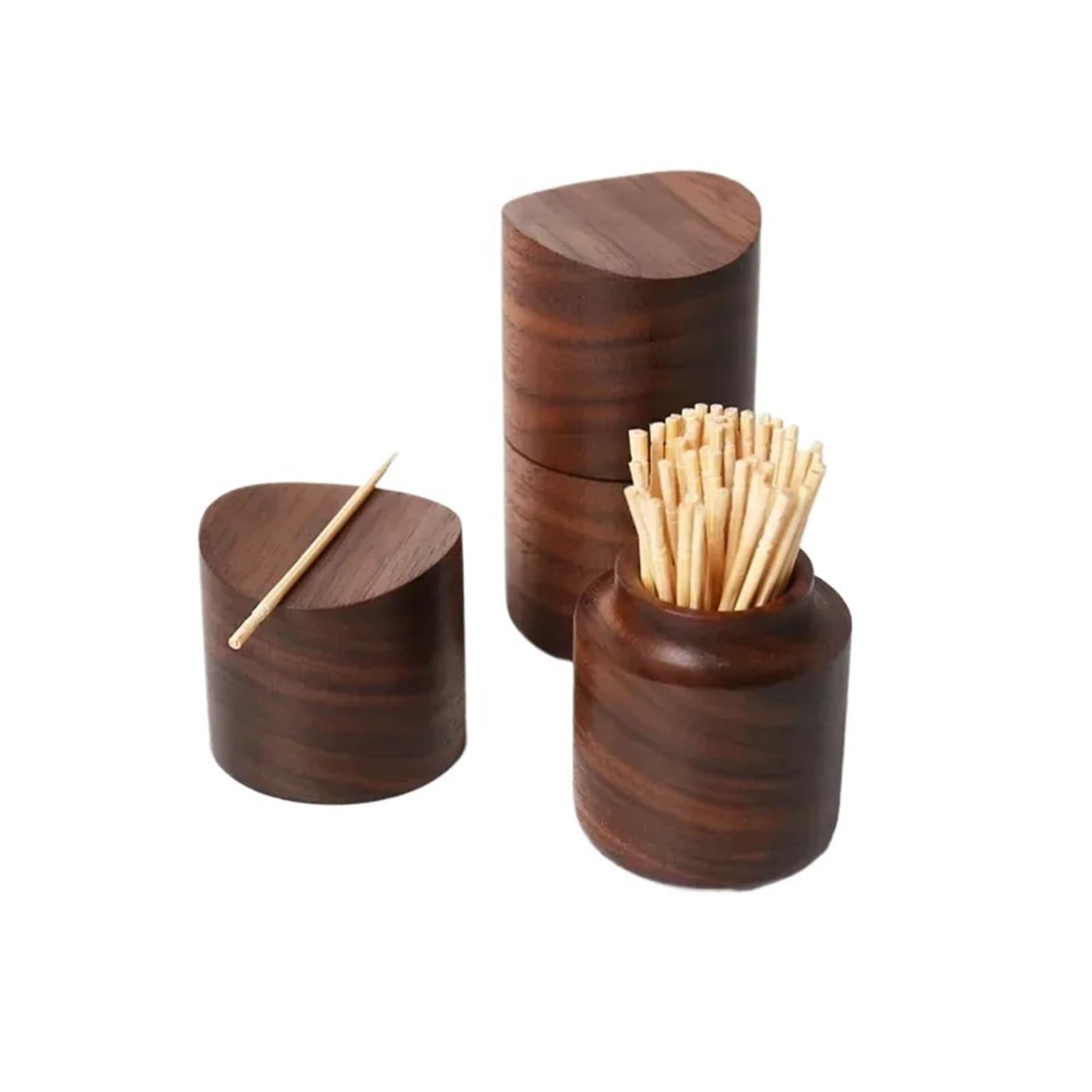 Gwyzax Toothpick Holder 2Pcs Solid Wood Toothpick Box Japanese Style Black Walnut Cotton Swab Holder Desktop Decor
