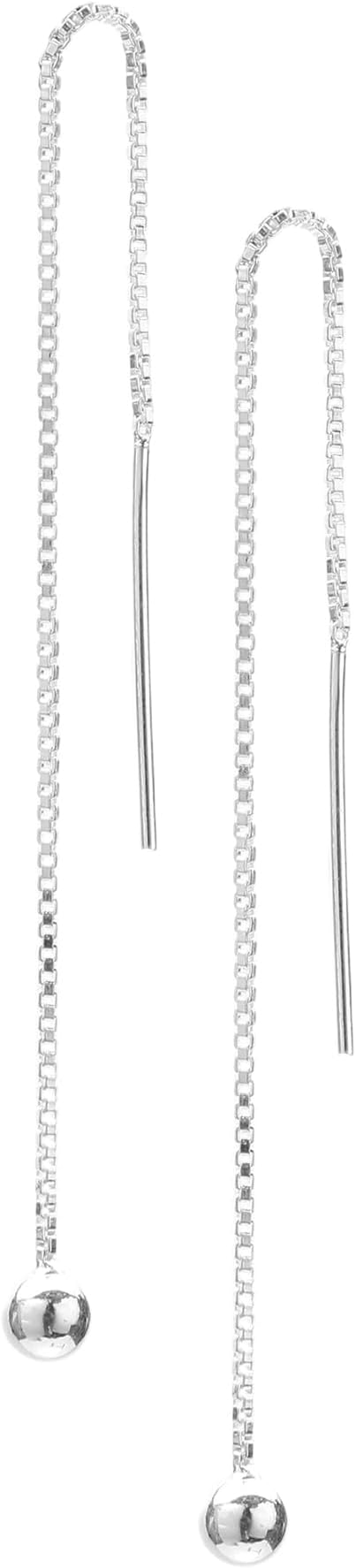 925 Silver Pair of Threaded Drop Long Chain Ear Line, Earrings, Jhumki for Girls & Women