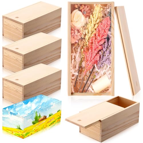Suzile 6 Pcs Unfinished Wood Boxes with Slide Lid, 7.87 x 3.94 x 3.15 Inches Rectangle Wooden Small Gift Box for Craft DIY Jewelry Bead Organizer(Wood Color)