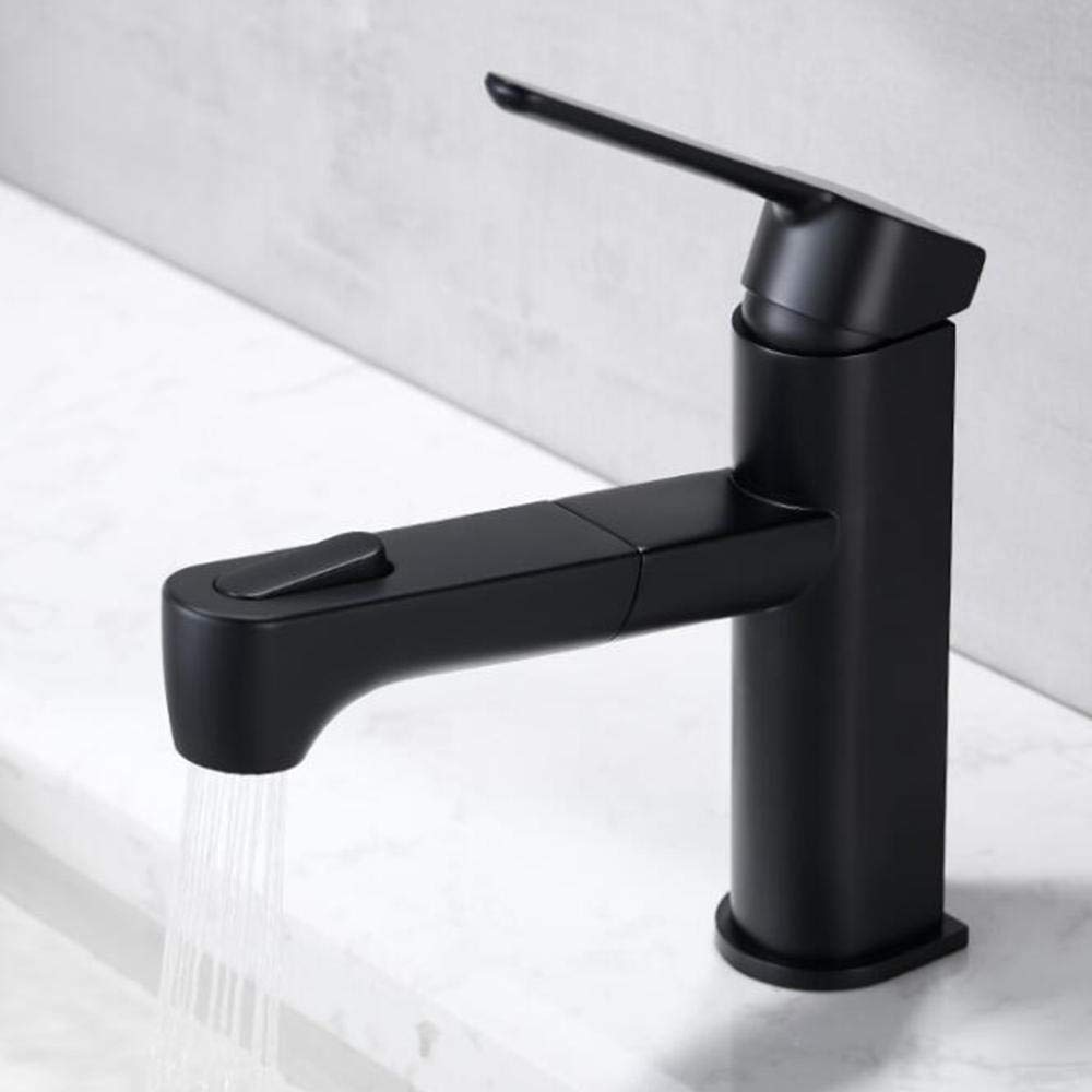 Robinet mitigeur de lavabo extractible noir mat double pulvérisation