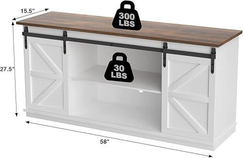 Miniatura 7 de JUMMICO Soporte de TV para TV de 65 pulgadas, centro de entretenimiento con armarios de almacenamiento y puertas corredizas de granero, consola de