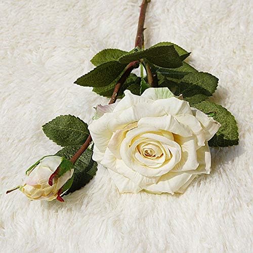 KemtAt EdricShop Roses Brah Fleur Silk Artificial Flowers Wedding Decoration Rose Flores Artificiales Fake Flowers - (Color Dirty White)