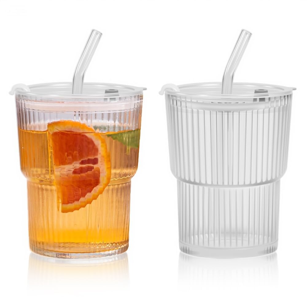 Gobelets en Verre avec Couvercle et Paille pour Thé Glacé