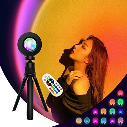 Fomzze Sunset Lamp Projector Light, Multiple Colors Modern Sunrise Projection Lamp, USB Night Lighting for Atmosphere Sleep Room Decor Aesthetic Photography Kids Adults Gift… (Multicolor with Remote)