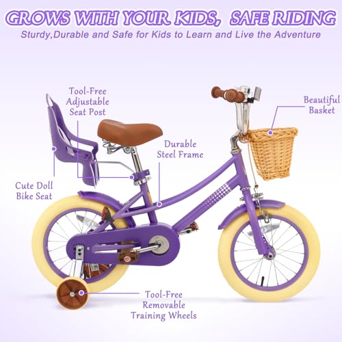 Image of Glaf Girls Bike Bicycle for 2-12 Years Old 12 14 16 20 inch Kids Toddler Bike with Training Wheels and Basket,Doll Seat, Kids Bike Bicycle for Gift