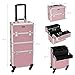 mefeir 2 in 1 Rolling Makeup Train Case, Makeup Travel Organizer Cosmetology Case, Aluminum Cosmetic Display Suitcase on Wheels, Beauty Storage Luggage Lockable w/4 Removable Wheels (Pink)