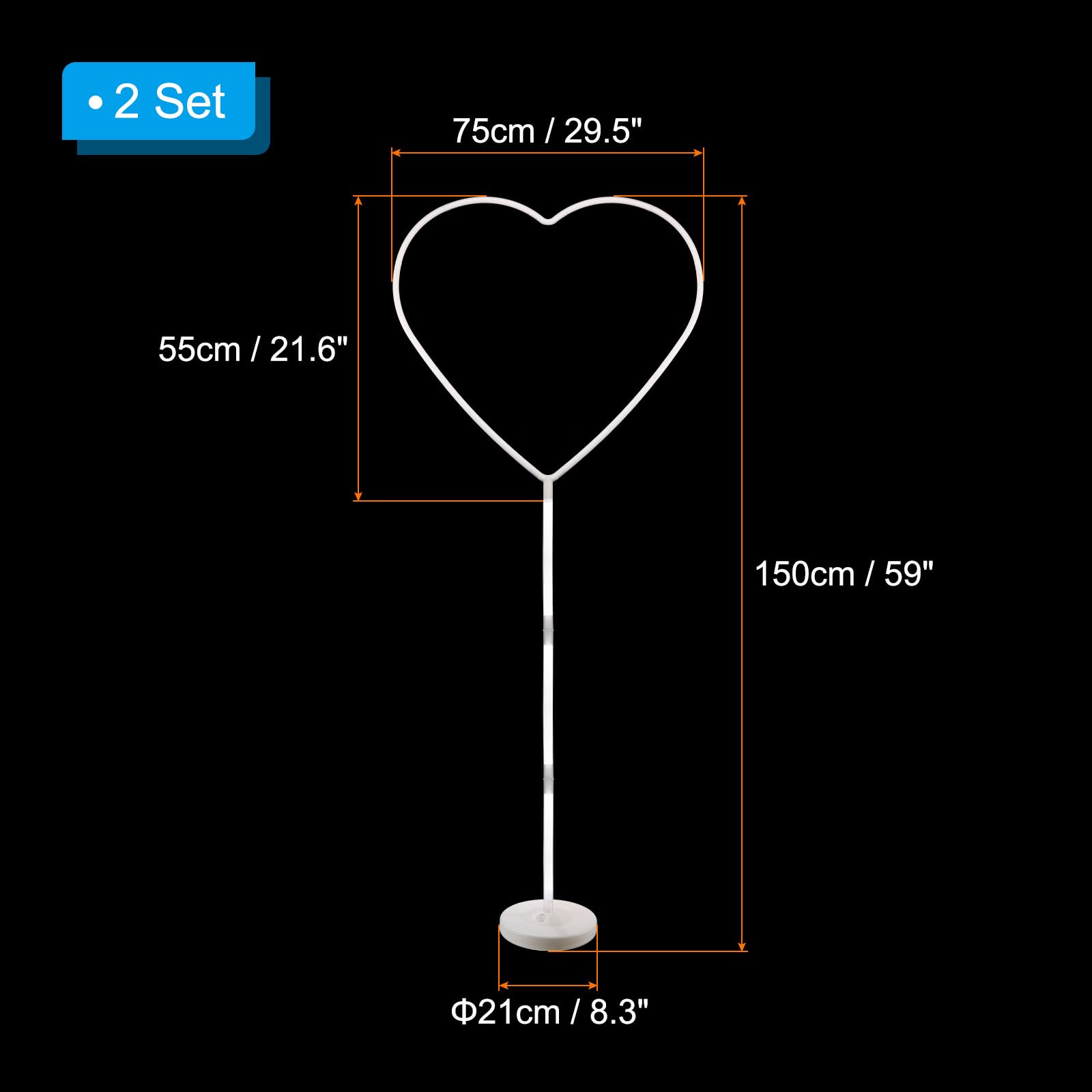 PATIKIL 2er Set Ballonständer für den Böden, 59 Zoll Ballonstäbe mit Standfuß Herzform Ballonständer Halterung Kit Ballonhintergrundständer Kunststoff Ballonstäbe Bogen Kit für Dekoration