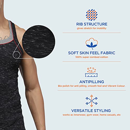 Image of sporto Men's Round Neck Solid Vest, 100% Super Combed Cotton, Ultra Light, Sleeveless - Combo Pack