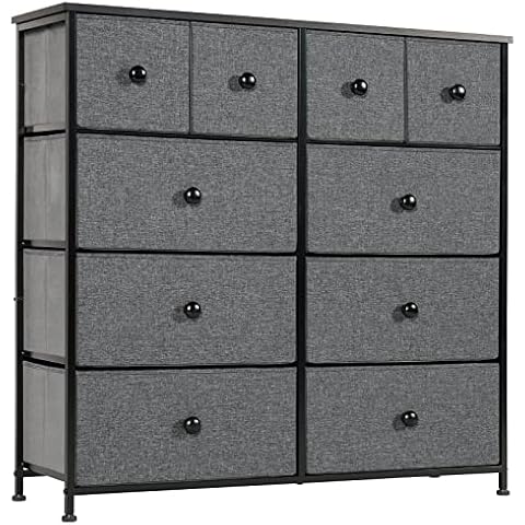 LYNCOHOME Chest of Drawer, Fabric Storage Drawers Easy to Assemble, 10 Drawers Dresser with Deep and Large Drawers, for Bedroom, Living room, Kids room, Closet (Cold Gray) Cover