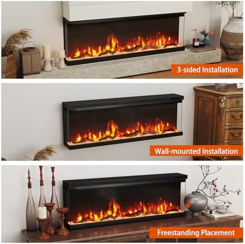 Tangkula 40 Inches 3-Sided Electric Fireplace Insert, 750W/1200W Recessed Fire Places Heater with 12 Flame Colors, 5 Brightness, 8H Timer & Overheat Protection and Remote Control (40 inches) - Thumbnail 4
