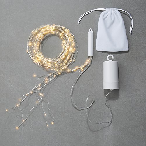Fairy Spray String Lights - Waterproof Outdoor, 9 Strand Cascading Waterfall Garland Light, Warm White Twinkling LEDs, Silver Bendable Wire, 8.5 Feet, Cordless Battery Operated - Thumbnail 2