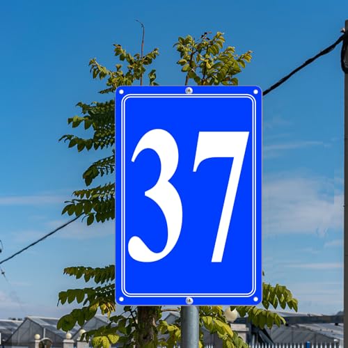 Image of Premium Aluminum Number Signs 37, Metal 12 inch X 8 inch Blue Numbered Signs Outdoor for Parking Lots, Floor, Dock, Court, Aisle, Field, High Visibility, No Fade, Weather-resistant
