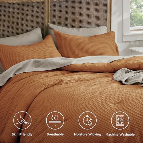 Image of Bedsure Waffle Comforter Set Queen, Hazel Soft Bedding, Waffle Weave Bed Set, 3 Pieces, 1 Comforter (90 inchx90 inch) and 2 Pillow Shams, Cotton Shell and Polyester Lining for All Seasons