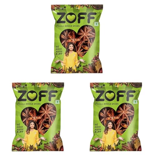 Image of Zoff Star Anise Whole - 100% Pure & Natural Star Spice - Sweet & Aromatic Flavor for Cooking, Baking & Wellness - 150 Grams (Pack of 3)