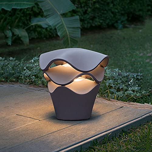 Wegeleuchte Moderne Sockelleuchte IP55 Außen Rasen-licht LED 6W Grau Wasserdichte Kreativität Aluminiumguss Pfad Flur Hof Außen-lampe Rustikale Outdoor Gärten Teich Zaun Sockelampe (Warmweiß 3000K) Cover