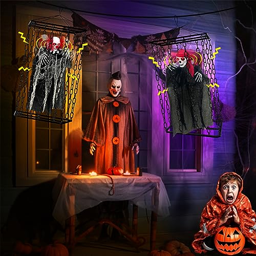 Turnmeon WSJ23-LCK2-US1-1 [2 Pack & Sound Activated] Halloween Animatronic Decorations Outdoor Prop Clown Skeleton + Pirate Ghost thumb #5
