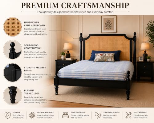 Image of Solid Sheesham Wood Poster King Size Poster Honeymoon Bed Without Storage with Designer Piller and Cane Crafting