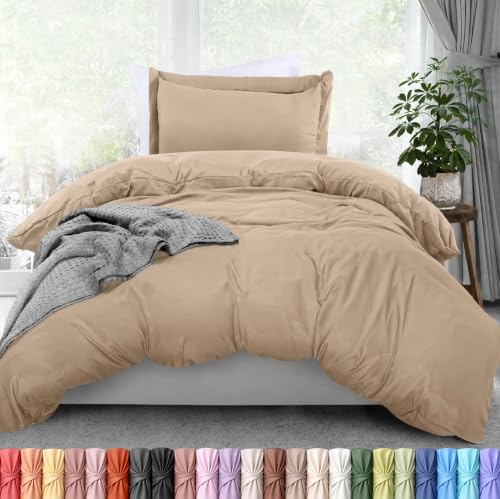 Image of Utopia Bedding Duvet Cover Twin Size - 2 Piece with Zipper Closure - 1 Comforter Cover 68X90 Inches & 1 Pillow Sham 20X26 Inches (Sand) Comforter Not Included