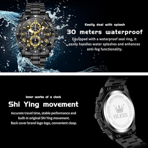 Image of OLEVS Men's Watch Luxury Big Face Stylish Original Business Dress Moon Phase Two Tone Stainless Steel Waterproof Calendar Wrist Watch