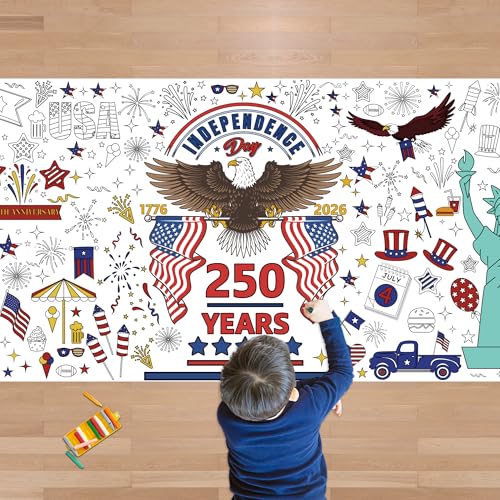 Image of OHOME 4th of July Giant Coloring Poster /Tablecloth - 250th Anniversary Decorations | Kids Gifts Crafts Games Toys Activities Party Decor for Classroom School | 250th Anniversary Merchandise