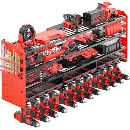 VeyFolzin.st Wandhalterung Schlagbohrschrauber Werkzeugregal – Schweres Metall Werkzeugorganizer mit 12 Kammern und 4 Ebenen für Garage & Werkstatt(Rosa, 12-Kamera)