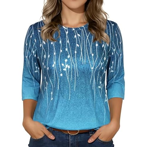 3/4 Sleeve Tops for Women Basic Crew Neck Spring Blouses Casual Fit Fall T Shirts 2026