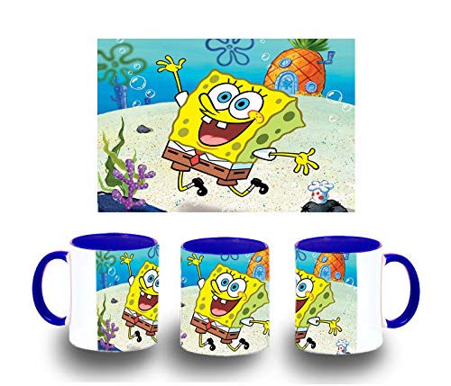 MERCHANDMANIA Taza Azul Bob Esponja Dibujo PIÑA MAR Color mug
