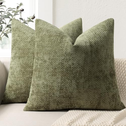 ZWJD Kissenbezug 40x40 2er Set Chenille Kissenbezüge Sofakissen Kissenhüllen Oliv Grün Dekokissen Weiche Sofakissenbezug für Couch, Bett und Wohnzimmer Heimdekoration Luxus Zierkissenbezüge ZWJD Kissenbezug 40x40 2er Set Chenille Kissenbezüge Sofakissen Kissenhüllen Oliv Grün Dekokissen Weiche Sofakissenbezug für Couch, Bett und Wohnzimmer Heimdekoration Luxus Zierkissenbezüge