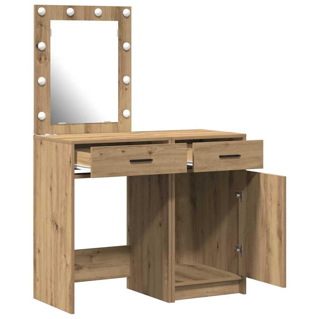 Tocador de madera marrón con puerta e iluminación LED, 50 x 41 x 135 cm, 2 unidades, con cajón, espacio de almacenamiento para dormitorio, habitación de niñas, vestidor y estilo