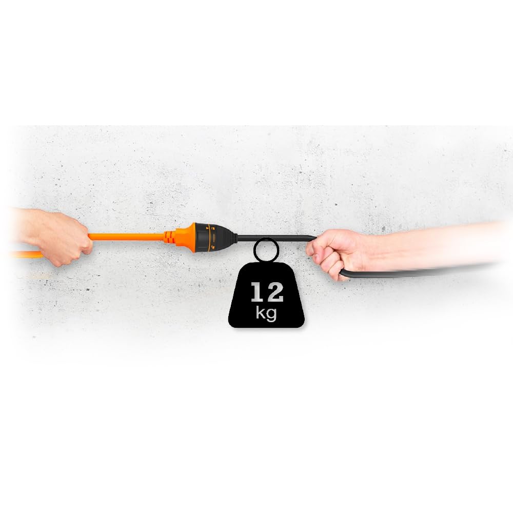 Extensor con contacto de protección, 50 m, con carrete de cable y sistema de bloqueo, H05VV-F 3 x 1,5 mm², fuerza de tracción de 12 kg, soporte de enchufe patentado, resistente y seguro, ideal