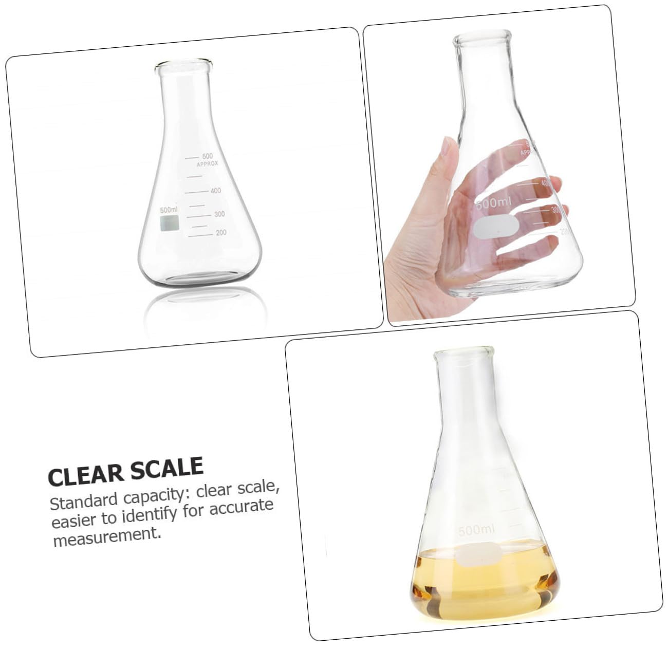 CLISPEED Set 5 Pezzi Beuta Conica in Vetro Borosilicato Collo Largo, Fondo Piatto e Marcatura Extra-large, Resistente a Cambi di Temperatura per Ricerca e Istruzione