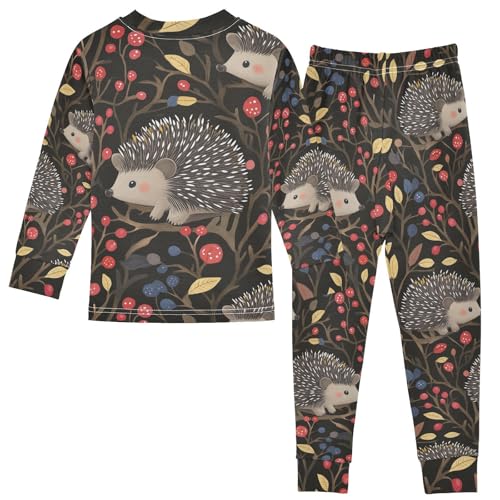 Fustylead Cute Hedgehog in Forest 2-Piece Cotton Pajama Set, Long Sleeve Top and Matching Bottom2