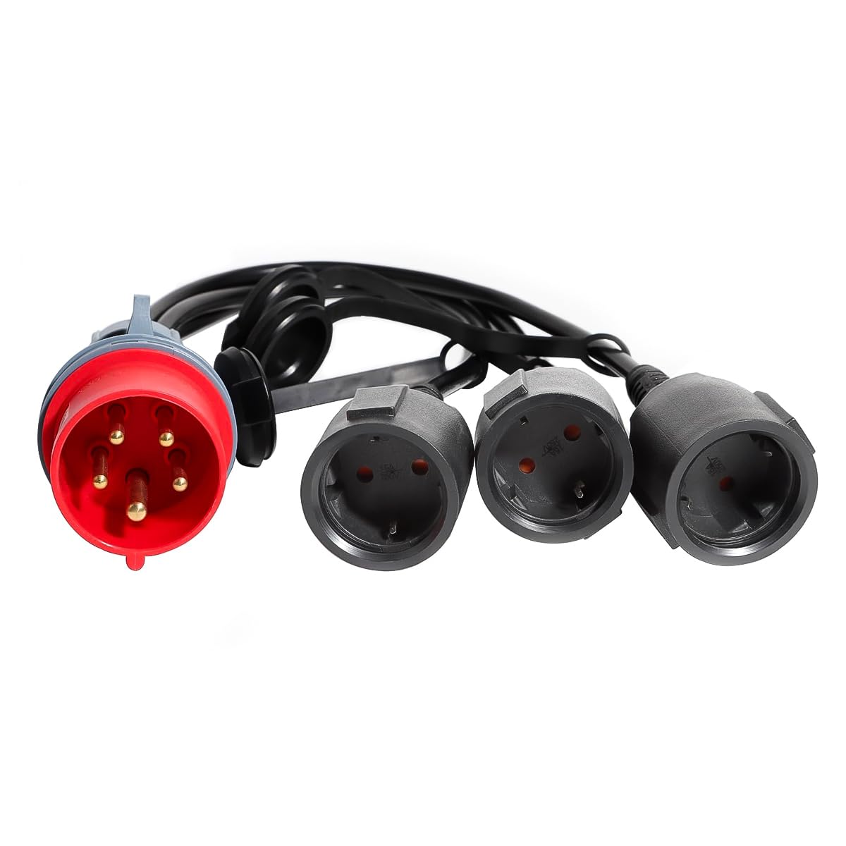 Adapter CEE o dużym natężeniu prądu 16 A do 3 x 230 V, złącze gumowe, adapter kabla zasilającego do kempingu, złącze uziemiające do przyczepy kempingowej
