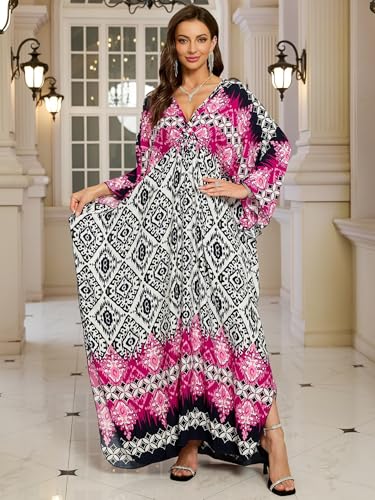 Image of KEYLORTING Plus Size Kaftan Dress Women, African Moo Moo Print Caftan, Batwing Dress, Beach Cover Up for Party and Loungewear