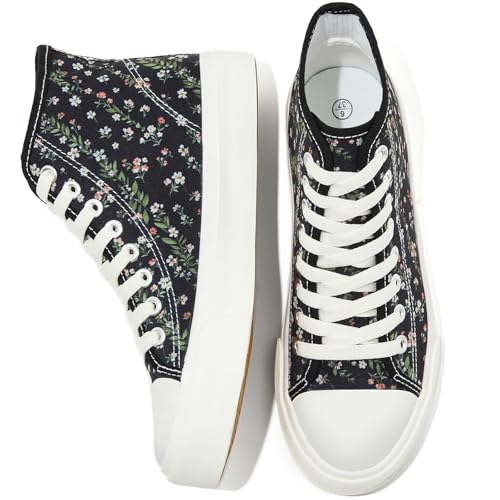 Image of Uoidru High Top Sneakers for Women Canvas Shoes White Canvas High Tops Women Casual Shoes Lace Up Fashion Sneakers