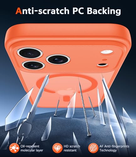 Image of FNTCASE for iPhone 17 Pro Case: Matte Magnetic Phone Cases with Screen Protector Compatible with Magsafe Slim Anti Yellowing Rugged Shockproof Protective Translucent Cell Phone Cover (C-Orange)