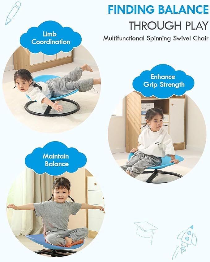 Miniatura 4 de Giggle & Play Sillas giratorias para niños, silla giratoria sensorial, equipo de terapia física de equilibrio corporal, sillas giratorias para