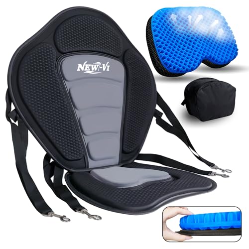 NEW-Vi Deluxe Kayak Seat with Gel Cushion & Storage Bag - Padded Ergonomic Backrest for Kayak, Canoe, SUP, Fishing Boat - Anti-Slip & Waterproof
