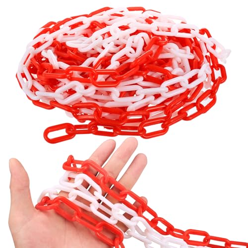 Absperrkette Rot Weiß Kunststoff 11 m x 6mm Absperrkette Kunststoffkette Absperrung Kunststoffkette zum Absperren von Flächen für Parkplätze Restaurants Ausstellungen Parks
