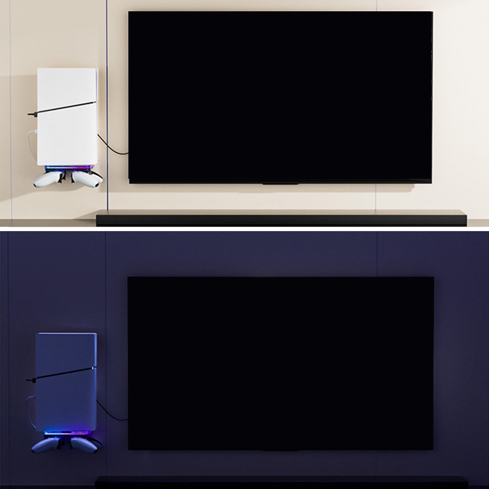 Staffa portaoggetti da parete per console di gioco, staffa salvaspazio con staffa per controller e luce