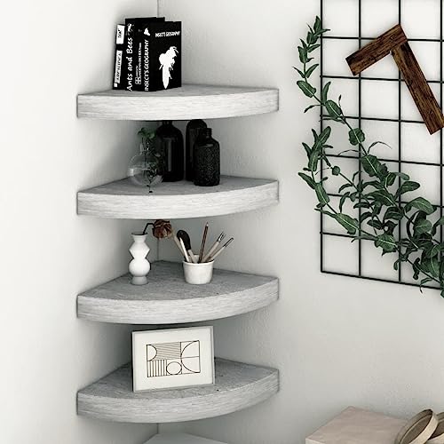 LLEZKBR Estanterías de pared y repisas, estantes esquineros de pared, 4 unidades, tablero DM gris concreto de 25 x 25 x 3,8 cm